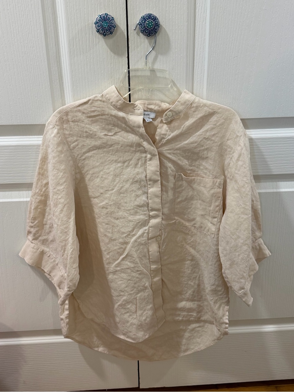 Reiss Light Cream Mandarin Collar Button-Down Shirt